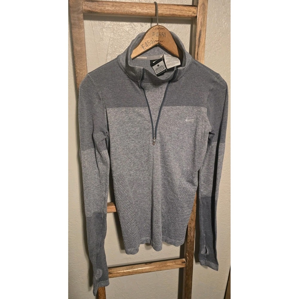 Nike Women's Small Gray Running Dri-FIT 1/4 Zip Pullover Thumbholes Sportswear